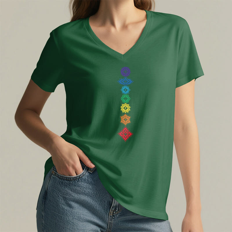 Olivenorma Vertical Seven Chakra Mandala Spiritual Graphic Women's V Neck T-Shirt - image 25