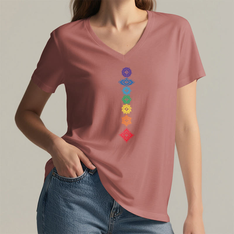 Olivenorma Vertical Seven Chakra Mandala Spiritual Graphic Women's V Neck T-Shirt - image 10
