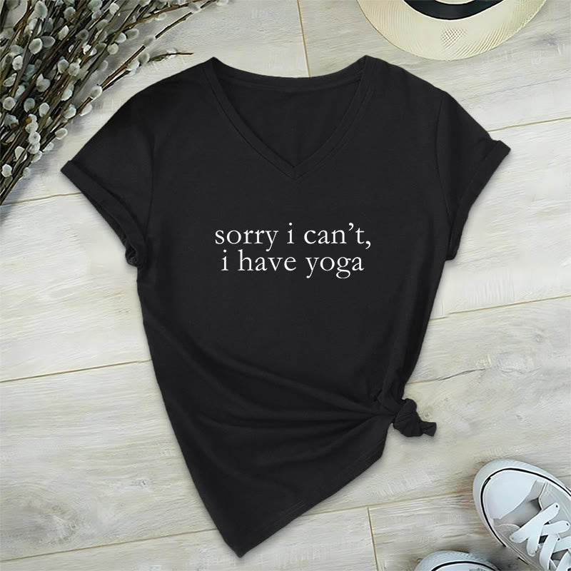 Olivenorma Sorry I Can't I Have Yoga Funny Slogan Women's V Neck T-Shirt - Black - 2XL - image 12