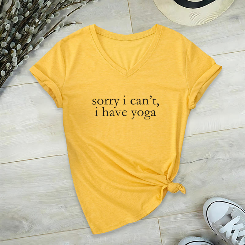 Olivenorma Sorry I Can't I Have Yoga Funny Slogan Women's V Neck T-Shirt - Yellow - 2XL - image 30