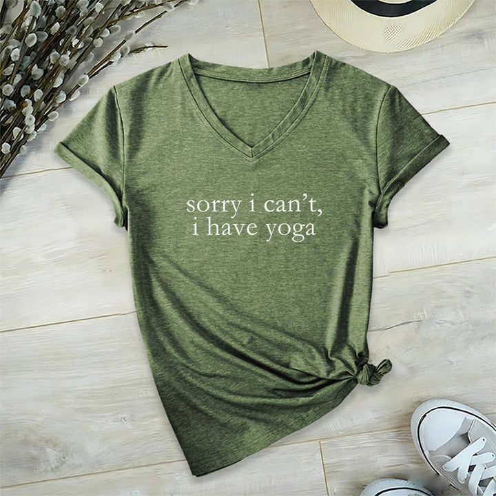 Olivenorma Sorry I Can't I Have Yoga Funny Slogan Women's V Neck T-Shirt - Olive Green - 2XL - image 0