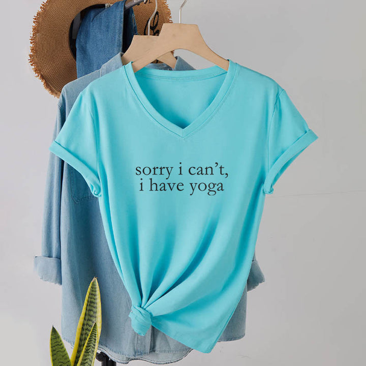 Olivenorma Sorry I Can't I Have Yoga Funny Slogan Women's V Neck T-Shirt - image 10