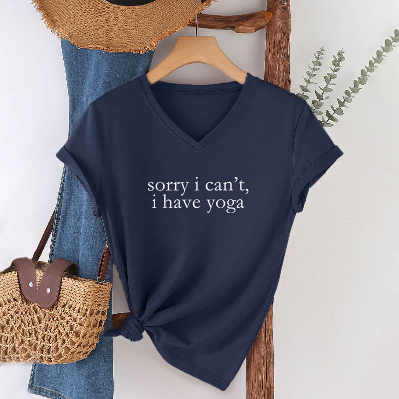 Olivenorma Sorry I Can't I Have Yoga Funny Slogan Women's V Neck T-Shirt - image 22