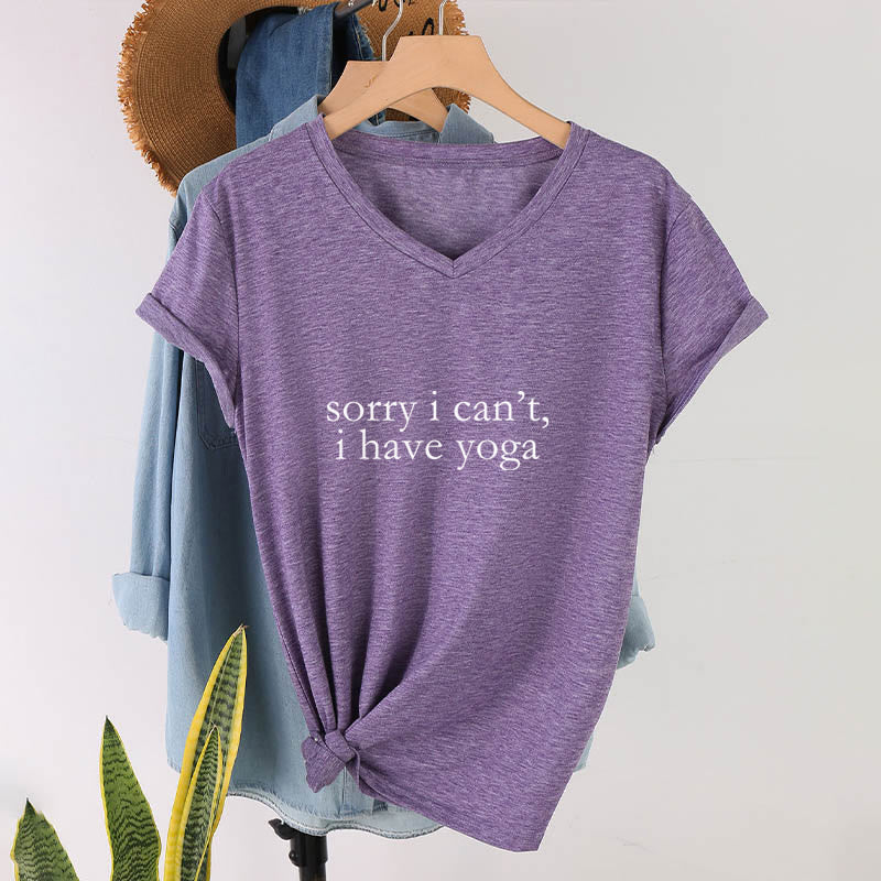 Olivenorma Sorry I Can't I Have Yoga Funny Slogan Women's V Neck T-Shirt - image 37