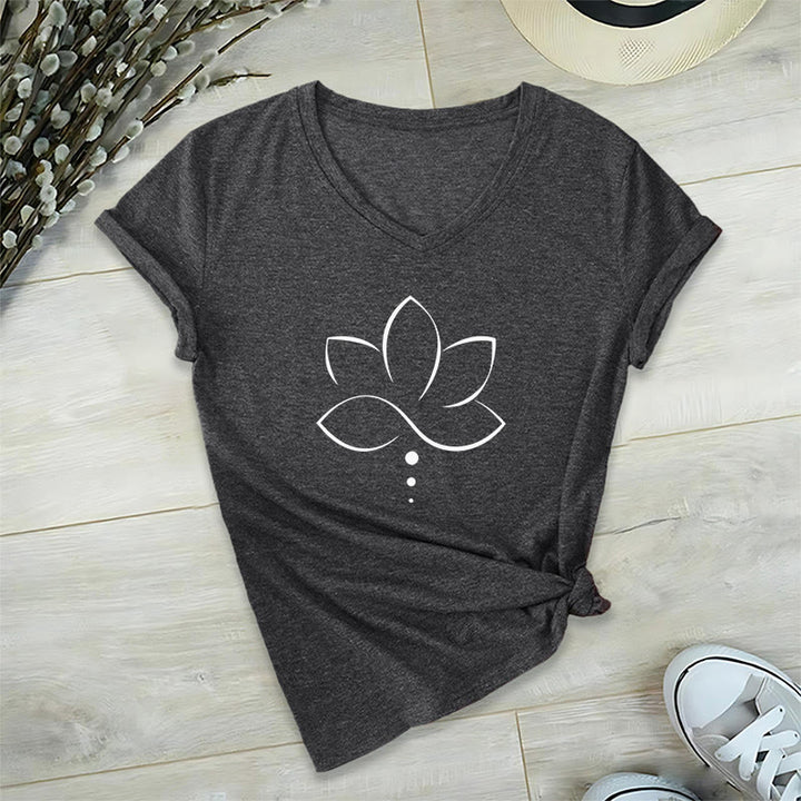 Olivenorma Minimal Thin Line Lotus Dot Chakra Spiritual Graphic Women's V Neck T-Shirt - image 16