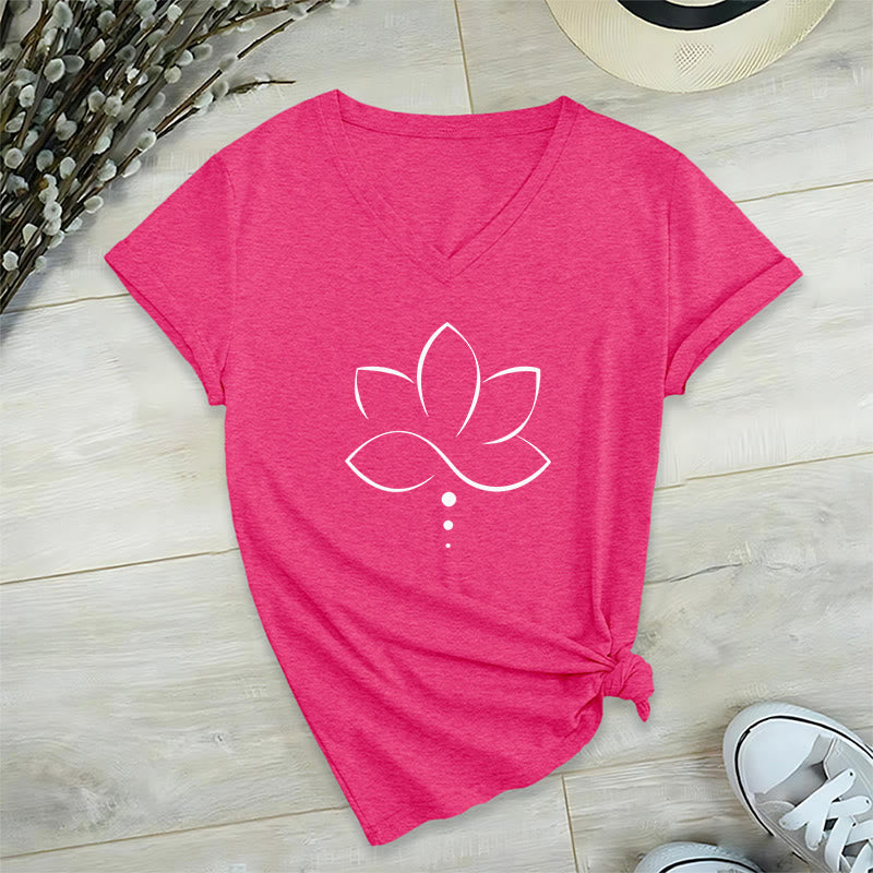Olivenorma Minimal Thin Line Lotus Dot Chakra Spiritual Graphic Women's V Neck T-Shirt - image 34