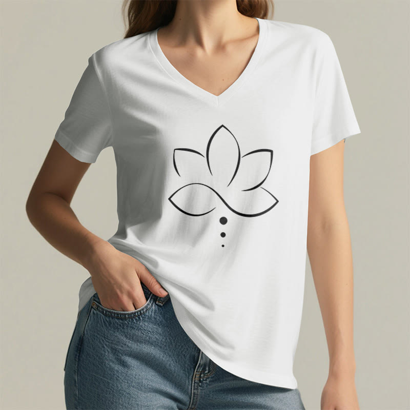Olivenorma Minimal Thin Line Lotus Dot Chakra Spiritual Graphic Women's V Neck T-Shirt - image 20