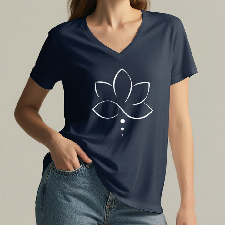 Olivenorma Minimal Thin Line Lotus Dot Chakra Spiritual Graphic Women's V Neck T-Shirt - image 23