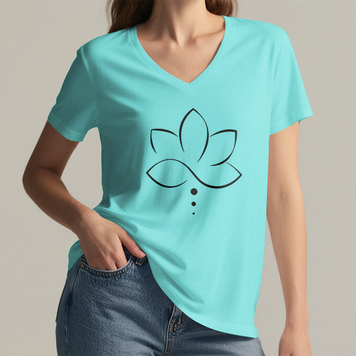 Olivenorma Minimal Thin Line Lotus Dot Chakra Spiritual Graphic Women's V Neck T-Shirt - image 2