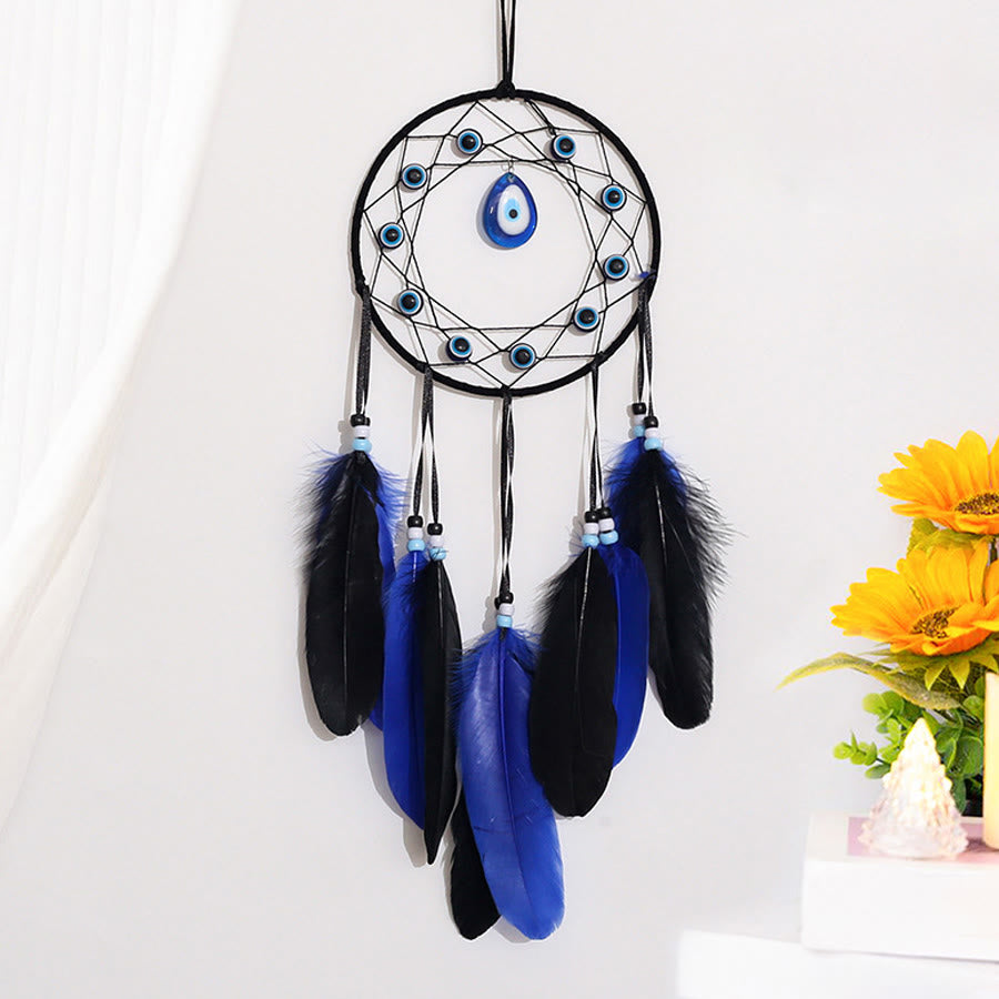 Olivenorma Evil Eye Blue Black Feather Handmade Boho Wall Hanging Dream Catcher - image 4