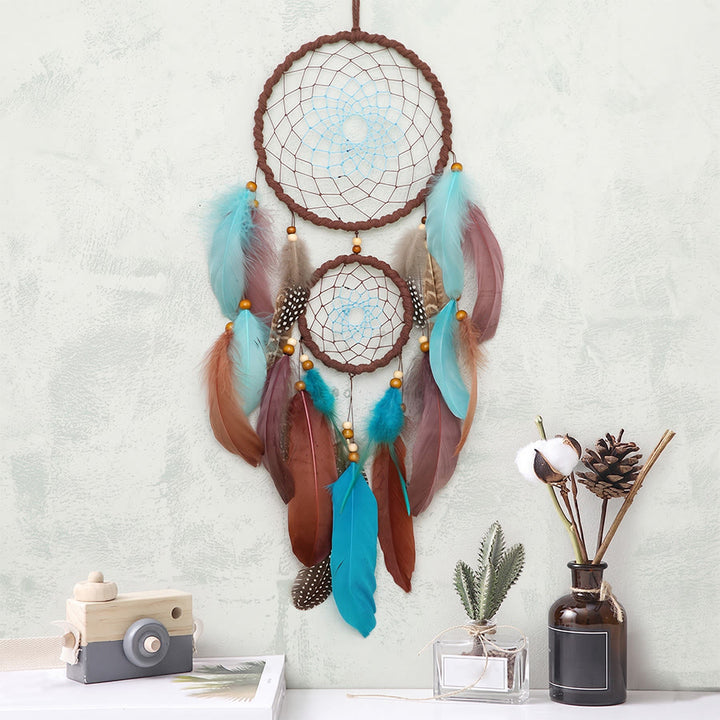 Olivenorma Double Circle Hand Woven Multi Feather Boho Wall Hanging Dream Catcher - image 7