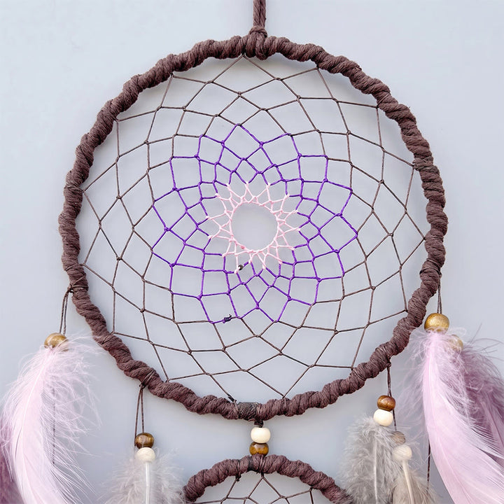 Olivenorma Double Circle Hand Woven Multi Feather Boho Wall Hanging Dream Catcher - image 2