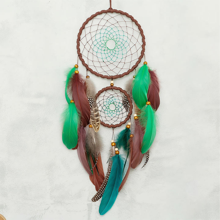 Olivenorma Double Circle Hand Woven Multi Feather Boho Wall Hanging Dream Catcher - image 5