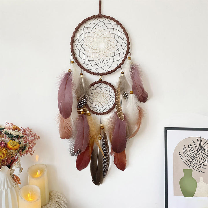 Olivenorma Double Circle Hand Woven Multi Feather Boho Wall Hanging Dream Catcher - image 1