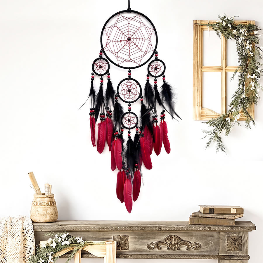 Olivenorma Multi-Ring Black Blue Feather Beaded Wall Hanging Dream Catcher - image 4