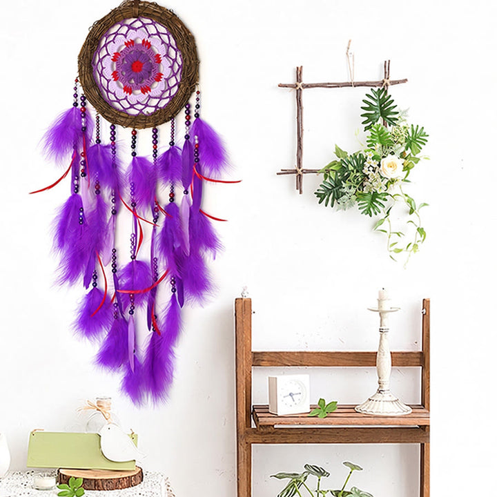 Olivenorma Bohemian Crochet Flower Purple Feather Meditation Decor Dream Catcher - image 3