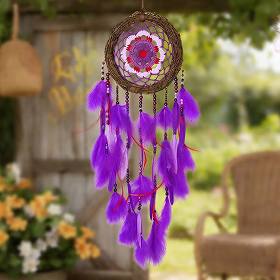 Olivenorma Bohemian Crochet Flower Purple Feather Meditation Decor Dream Catcher - image 1