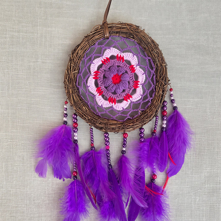 Olivenorma Bohemian Crochet Flower Purple Feather Meditation Decor Dream Catcher - image 5