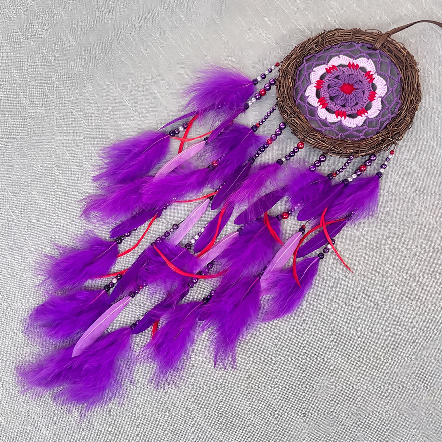 Olivenorma Bohemian Crochet Flower Purple Feather Meditation Decor Dream Catcher - image 6