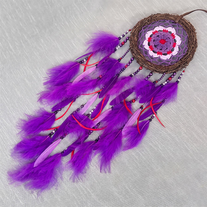 Olivenorma Bohemian Crochet Flower Purple Feather Meditation Decor Dream Catcher - image 6