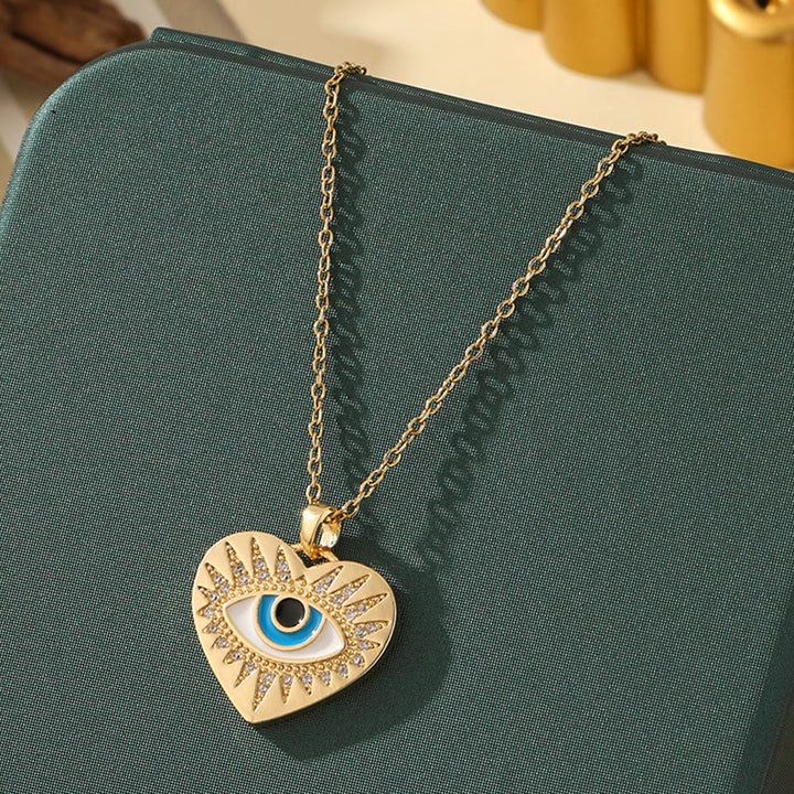 Olivenorma Various Shapes Positive Energy Boho Evil Eye Pendant Necklace - Evil Eye & Heart - Golden - image 0