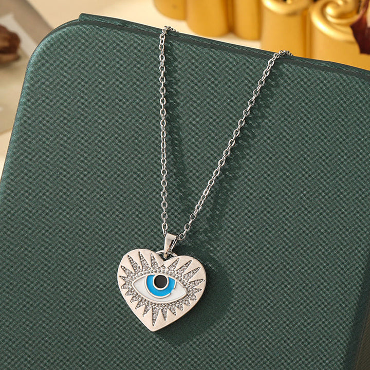 Olivenorma Various Shapes Positive Energy Boho Evil Eye Pendant Necklace - Evil Eye & Heart - Silver - image 1