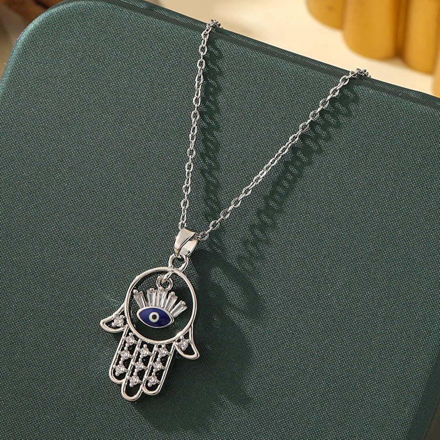 Olivenorma Various Shapes Positive Energy Boho Evil Eye Pendant Necklace - Evil Eye & Leaf Spike - Silver - image 10