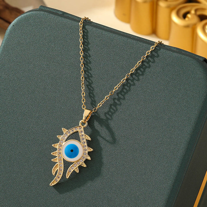 Olivenorma Various Shapes Positive Energy Boho Evil Eye Pendant Necklace - Evil Eye & Tiny Lash Eye - Golden - image 7