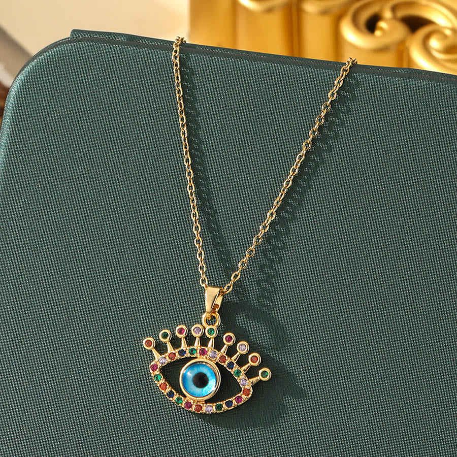 Olivenorma Various Shapes Positive Energy Boho Evil Eye Pendant Necklace - Evil Eye & Solid Hamsa - Golden - image 11