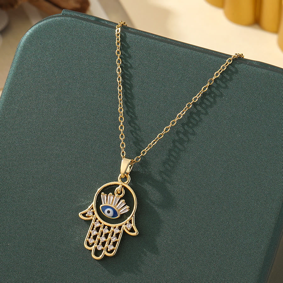 Olivenorma Various Shapes Positive Energy Boho Evil Eye Pendant Necklace - Evil Eye & Leaf Spike - Golden - image 9