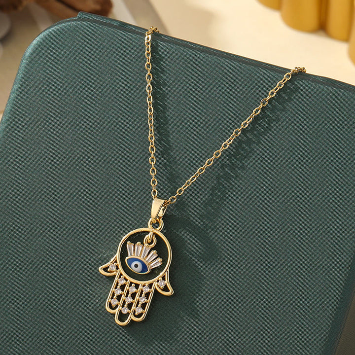 Olivenorma Various Shapes Positive Energy Boho Evil Eye Pendant Necklace - Evil Eye & Leaf Spike - Golden - image 9