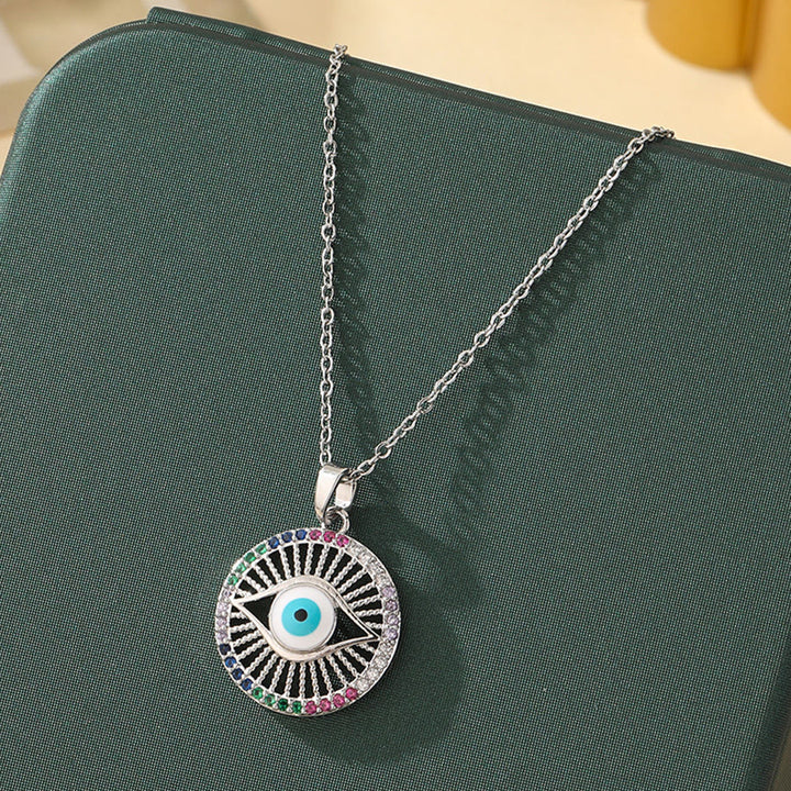 Olivenorma Various Shapes Positive Energy Boho Evil Eye Pendant Necklace - Evil Eye & Sun Circle - Silver - image 6