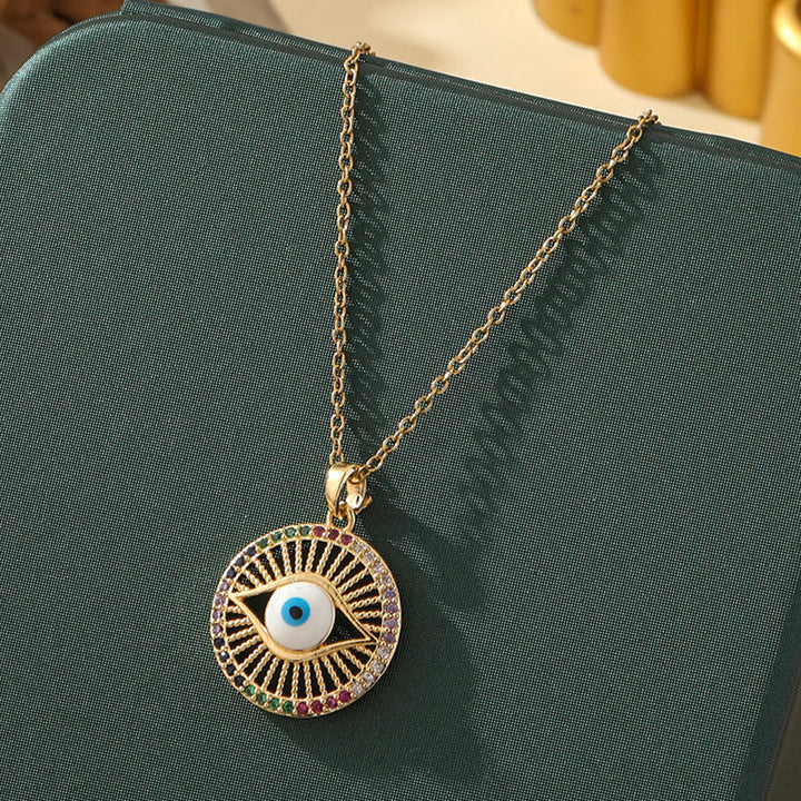 Olivenorma Various Shapes Positive Energy Boho Evil Eye Pendant Necklace - Evil Eye & Sun Circle - Golden - image 5