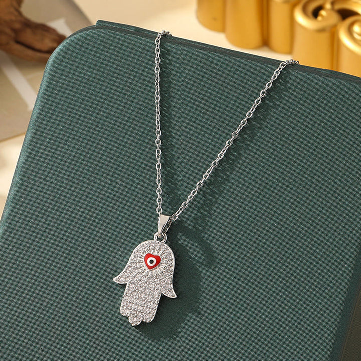 Olivenorma Various Shapes Positive Energy Boho Evil Eye Pendant Necklace - Evil Eye & Red Dot Hamsa - Silver - image 14
