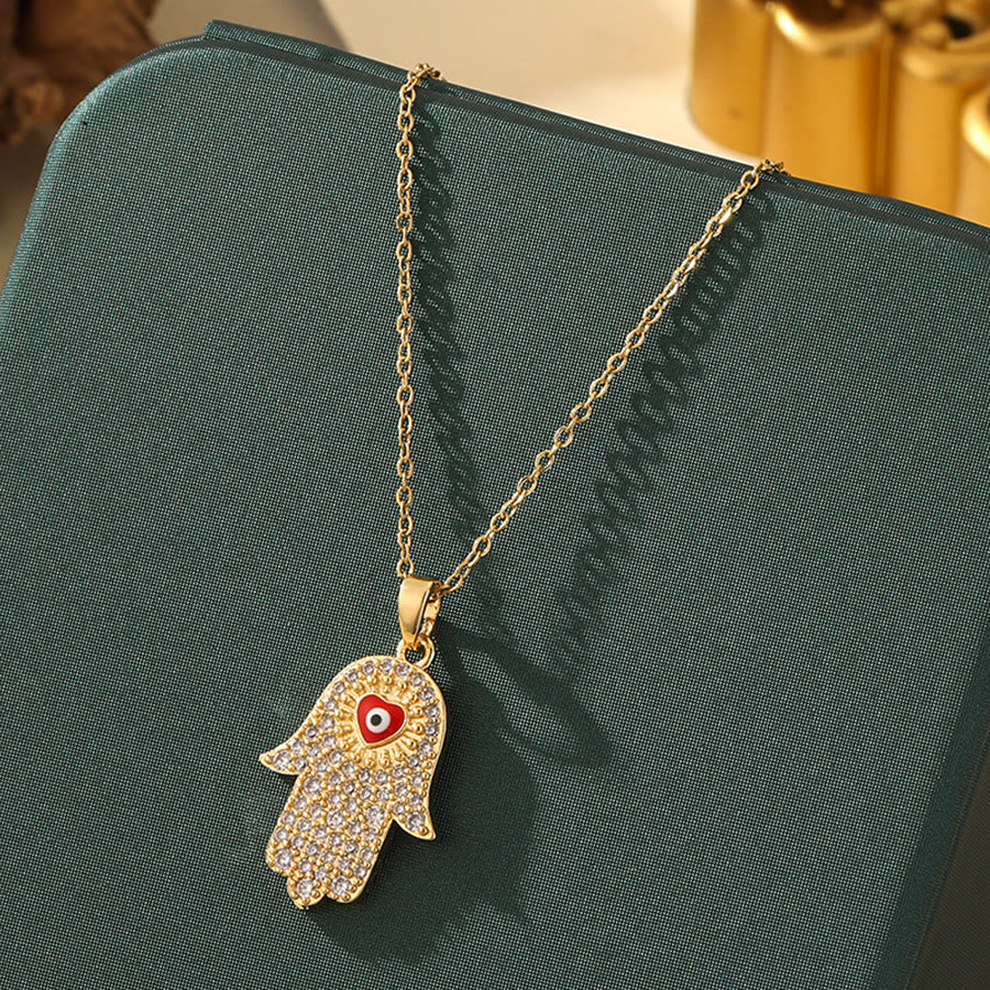 Olivenorma Various Shapes Positive Energy Boho Evil Eye Pendant Necklace - Evil Eye & Red Dot Hamsa - Golden - image 13