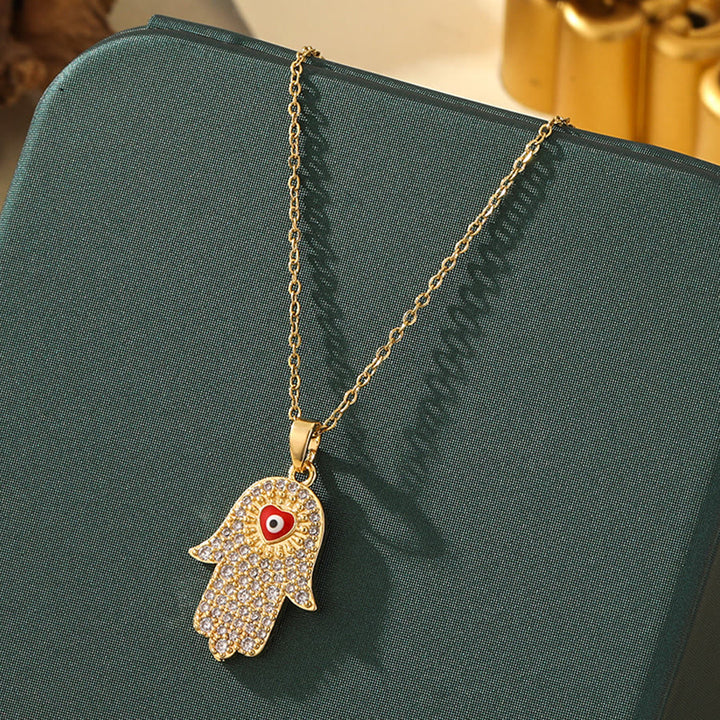 Olivenorma Various Shapes Positive Energy Boho Evil Eye Pendant Necklace - Evil Eye & Red Dot Hamsa - Golden - image 13
