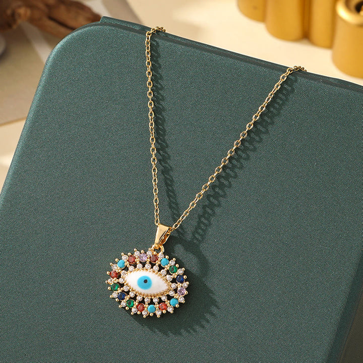 Olivenorma Various Shapes Positive Energy Boho Evil Eye Pendant Necklace - Evil Eye & Gem Oval - Golden - image 17