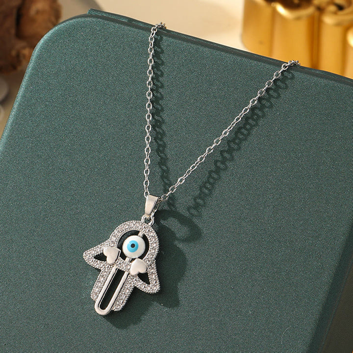 Olivenorma Various Shapes Positive Energy Boho Evil Eye Pendant Necklace - Evil Eye & Plain Hamsa - Silver - image 20