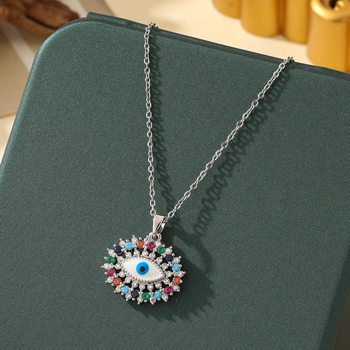 Olivenorma Various Shapes Positive Energy Boho Evil Eye Pendant Necklace - Evil Eye & Gem Oval - Silver - image 18