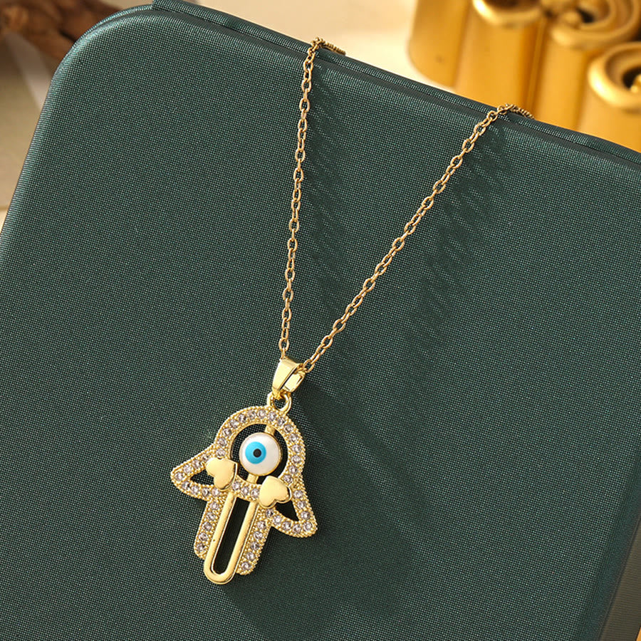 Olivenorma Various Shapes Positive Energy Boho Evil Eye Pendant Necklace - Evil Eye & Plain Hamsa - Golden - image 19