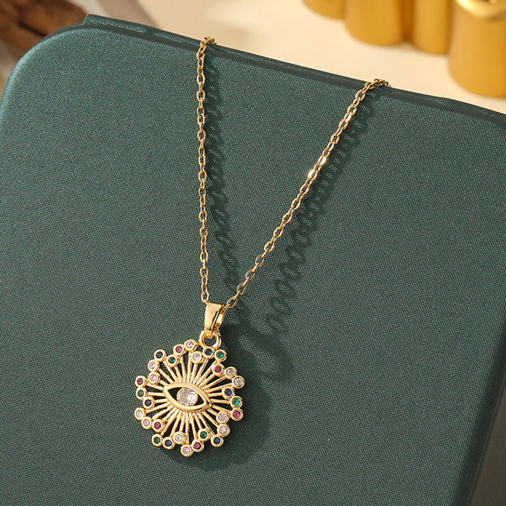Olivenorma Various Shapes Positive Energy Boho Evil Eye Pendant Necklace - Evil Eye & Gem Sunflower - Golden - image 15