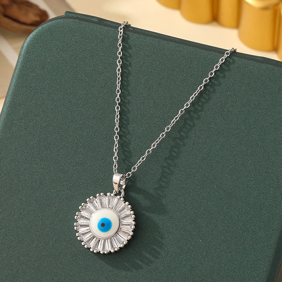Olivenorma Various Shapes Positive Energy Boho Evil Eye Pendant Necklace - Evil Eye & Oval Sun - Silver - image 28