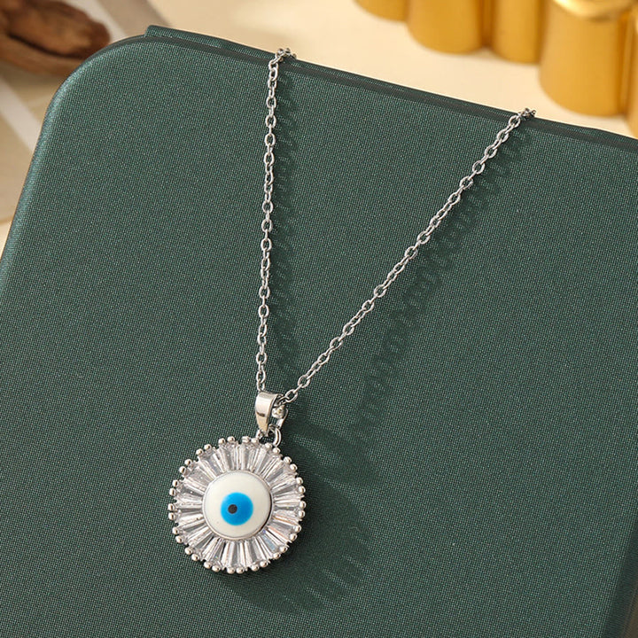 Olivenorma Various Shapes Positive Energy Boho Evil Eye Pendant Necklace - Evil Eye & Oval Sun - Silver - image 28