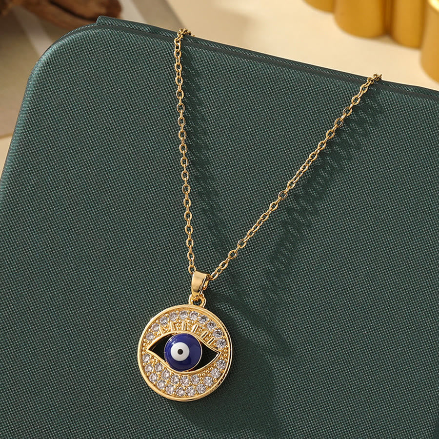 Olivenorma Various Shapes Positive Energy Boho Evil Eye Pendant Necklace - Evil Eye & Thin Sun Circle - Golden - image 21