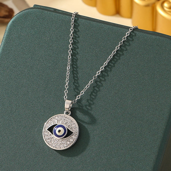 Olivenorma Various Shapes Positive Energy Boho Evil Eye Pendant Necklace - Evil Eye & Thin Sun Circle - Silver - image 22