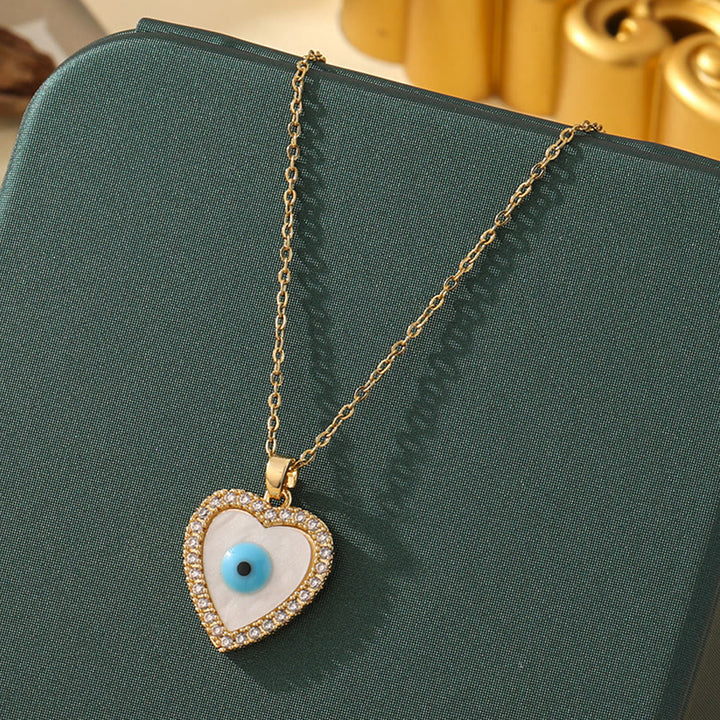Olivenorma Various Shapes Positive Energy Boho Evil Eye Pendant Necklace - Evil Eye & Pale Heart - Golden - image 23