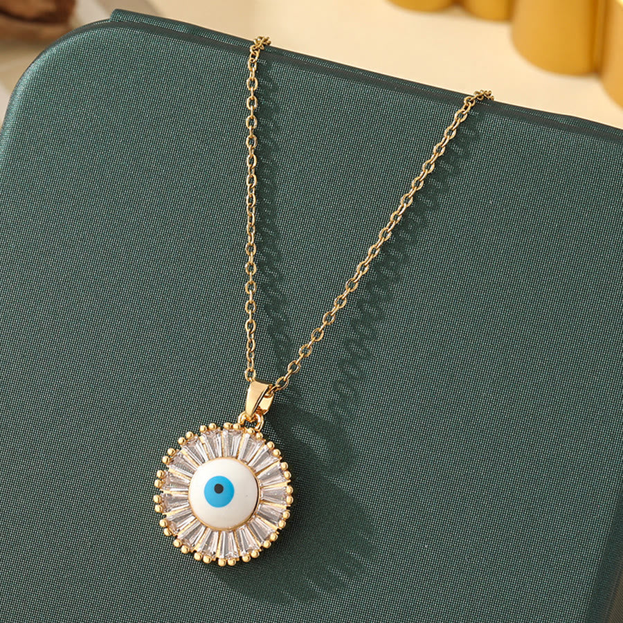 Olivenorma Various Shapes Positive Energy Boho Evil Eye Pendant Necklace - Evil Eye & Oval Sun - Golden - image 27