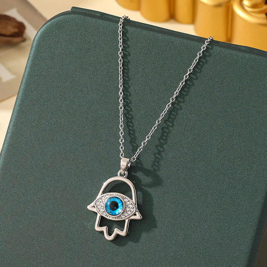 Olivenorma Various Shapes Positive Energy Boho Evil Eye Pendant Necklace - Evil Eye & Hollow Hamsa - Silver - image 26