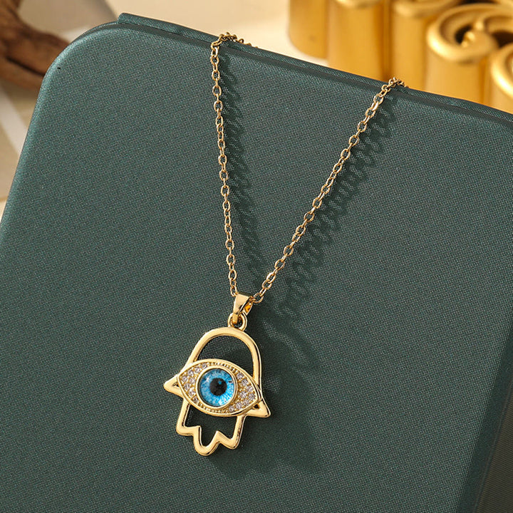Olivenorma Various Shapes Positive Energy Boho Evil Eye Pendant Necklace - Evil Eye & Hollow Hamsa - Golden - image 25