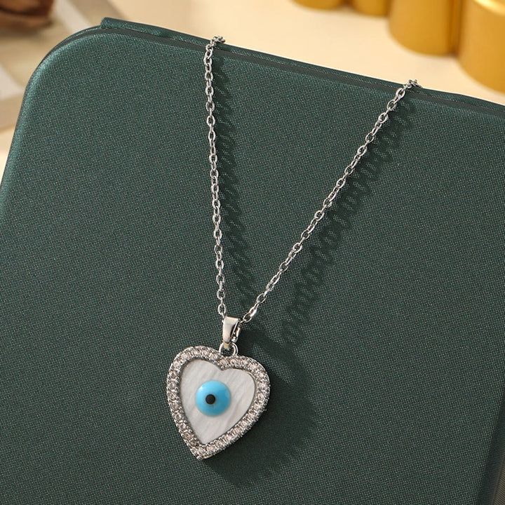 Olivenorma Various Shapes Positive Energy Boho Evil Eye Pendant Necklace - Evil Eye & Pale Heart - Silver - image 24